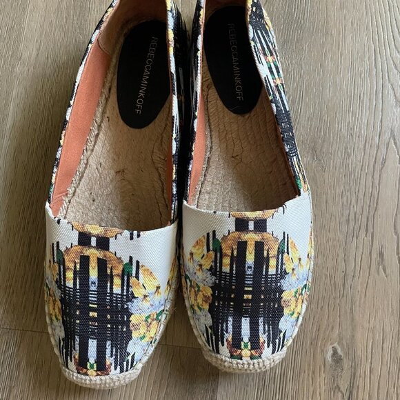 Rebecca Minkoff Espadrilles "Gwyn" Black/Yellow/White with Gold Studs US 10 - Picture 2 of 9